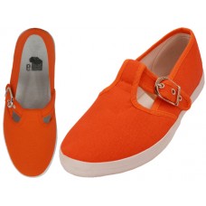 U245L-Mandarin Red - Wholesale Women's T-Strap Cotton Canvas Shoes (*Mandarin Red Color)